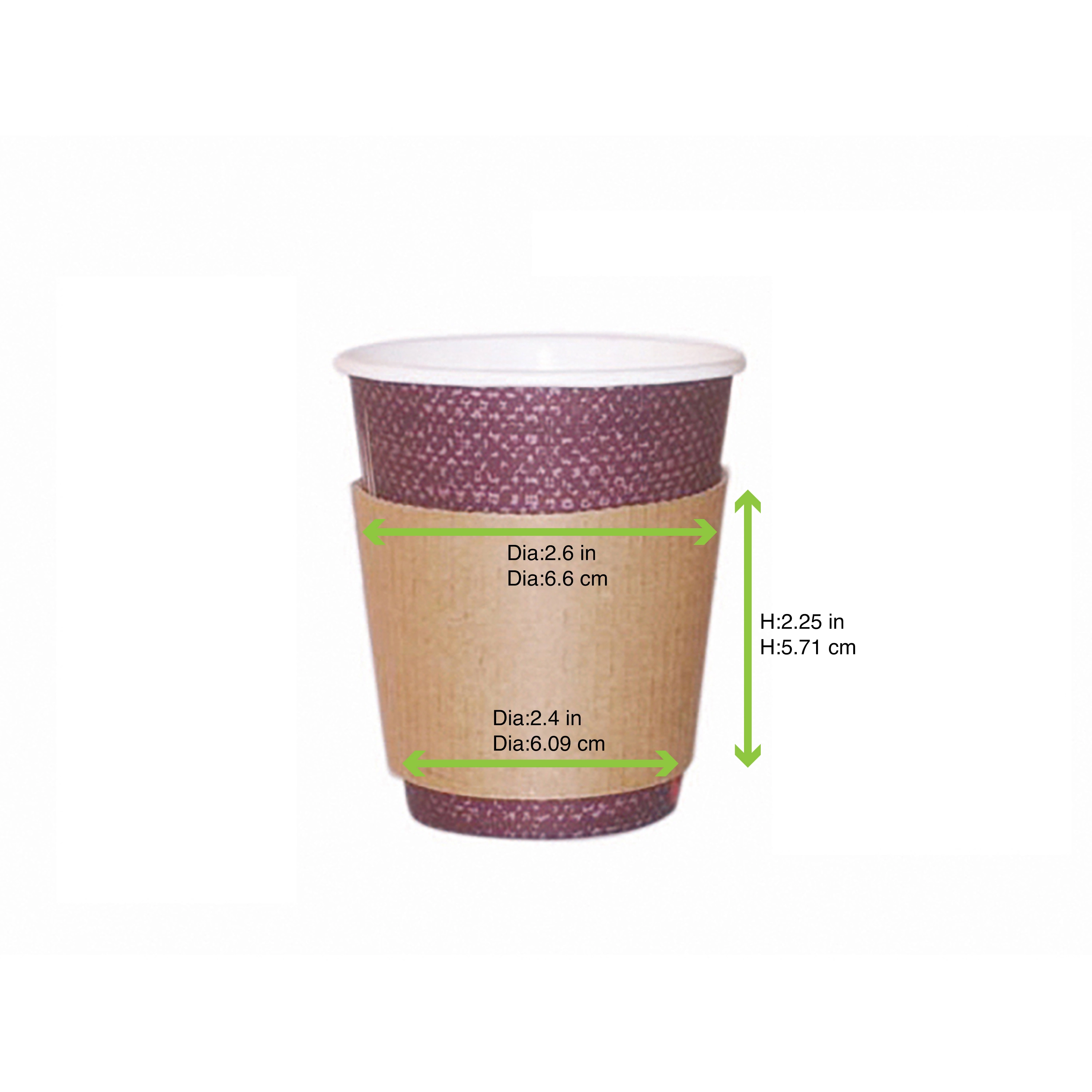 Coffee Cup Sleeve for 8-10 oz Cups 8-10oz D:2.6in H:2.25in - 100 pcs